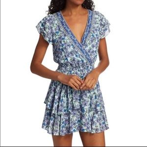 Alice + Olivia Mariska Ruffle Romper in Blue Floral